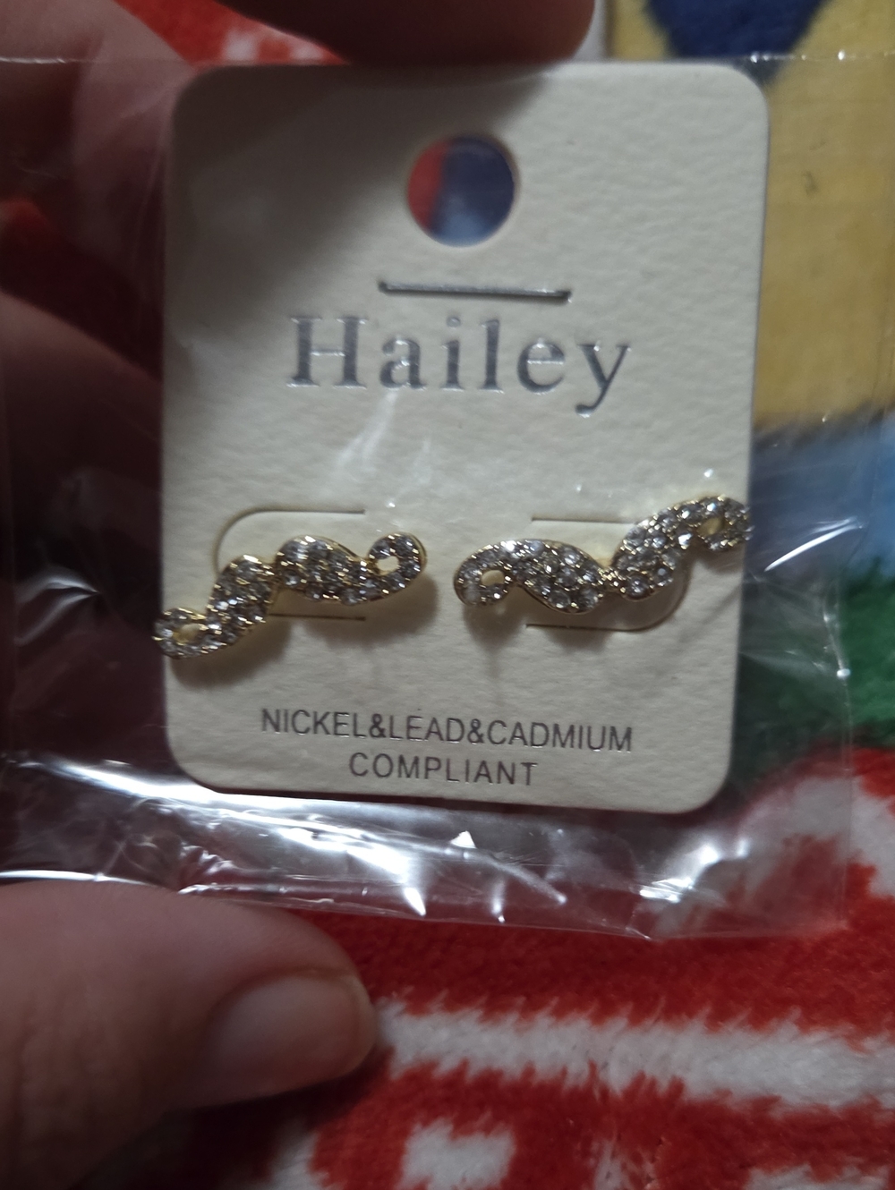 Gold Crystal Mustache Stud Earrings - Gold New